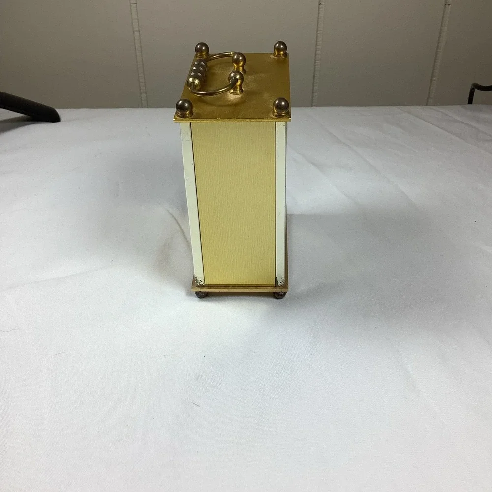 Doral Quartz Brass Carriage Desk Clock Roman Numerals Handle